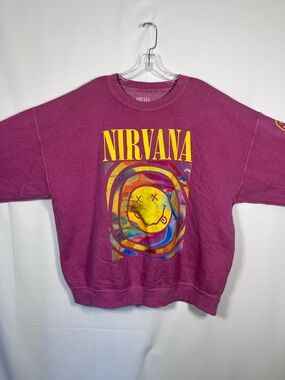 NIRVANA Pink Crewneck Sweatshirt with White Smiley Logo